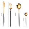 Dinnerware Sets 16 Pieces Black Gold Stainless Steel Cutlery Set Knife Fork Spoon Mirror Coffee Kitchen Table Holiday Party Supplies