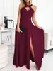 Casual Dresses Sexig Women Halter Party Evening Dress Solid Högkvalitativ damer ärmlös Maxi Elegant Slit Pullover