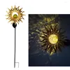 Solar Light Metallic Gold Hollow Moon Sun Fire Outdoor Garden Lawn Stakes Lamps Art Courtyard Decoration Warm White