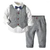 Clothing Sets Boys Suits Blazers Clothes For Wedding Formal Party Striped Baby Vest Shirt Pants Kids Boy Outerwear Set