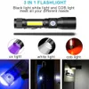 3 In 1 UV Flashlight lighting Rechargeable Tactical Flashlight with Pocket Clip High Powered LED Light 7 Modes Waterproof for Camping