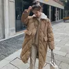 Kvinnors dike rockar vinter kvinnor kappa koreanska löst förtjockas lång fast färg rhomboid tjock casual vindtät bomullsskyddad mode