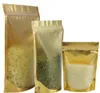 Matte Gold Aluminum Foil Zipper Package Bags Stand up Coffee Storage Pouch Reusable Mylar Sack Zipper Seal Packing