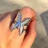 Cluster Rings Sweet Cute Big Butterfly Zirconia Silver Color Open For Women Girls Fashion Bridal Wedding Ring Party Jewelry Couple Gifts