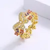 Cluster Rings 2022 Exquisite 18k Gold Women's Flower Ring Butterfly Shape Jewelry Fashion Handmade Enamel