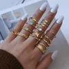 Cluster Rings Vintage Bohemian Heart Moon Butterfly Gold Color Ring Set Zircon Flower Leaf Open For Women Simple Knuckle Accessories