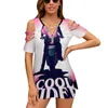T-shirts Femmes Cool Rider T-shirt Femme Summer Fashion Print Floral Col V-Col Zipper Tshirt Creux Pull Dames Top Grease 2 Rydell