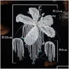 H￥rklipp Barrettes Korean Brud Crystal Flower Tassel Clip Earrings Set Wedding Headdress Senior Bridal Accessories Drop Deliver Dhkbo