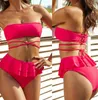 Sexig ruffle h￶g midja bikini 2023 str￤ng h￶g ben bandeau bikinis set badkl￤der kvinnlig baddr￤kt kvinnor baddr￤kt biquini