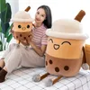 DHL Cute Cartoon Bubble Tea Cup Shaped Pillow Real-life Pearl Milk Tea Plush Toys Stuffed Soft Back Cushion Funny Boba Food F1221