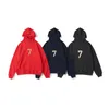 21FW 7. Sonbahar Kış Büyük Boy Hoodie Kaykay Sayısal Lacivert Kırmızı Yüksek Sokak Hoody Erkek Kadın Sokak Giyim Silikon Logo Kapüşonlu Sweatshirt