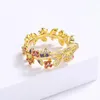 Cluster Rings 2022 Exquisite 18k Gold Women's Flower Ring Butterfly Shape Jewelry Fashion Handmade Enamel