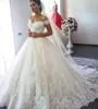 Luxe kanten baljurk Off-the-shoulder Trouwjurken Sweetheart Lace Up Back Princess Illusion Applique Bruidsjurken robe de mariage