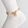 Anklets vintage antik guldfärg ankel kvinnliga paljetter geometriska pärlor armband charm bohemian boho fot juvel