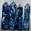 Figurine decorative Glaucophane Blu Pietra naturale e minerali Torre di gioielli Bacchetta di cristallo Guarigione Decorazione soggiorno Indie Home Decor