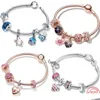 Braccialetti con ciondoli Braccialetto in argento sterling 925 Romantico Mongolfiera rosa Cuore Passaporto da viaggio Pandora Gioielli per ragazze Accessori moda Dhi3P