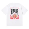 8KLU Hommes t-shirt 2023 Nouvelle Marque De Mode Rhude Micro Lettre Carte Imprimé À Manches Courtes pour Hommes et Femmes High Street Lâche Demi Manches