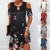 Casual kl￤nningar Elegant Summer Women's Fashion Clothing Round Neck Floral Print Hollow Out Dress Lose Retro Pullover Kort ￤rm