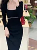 Casual Jurken Jurk Voor Vrouwen Herfst Winter Elegant Party Office Lady Koreaanse Effen Kleding Femme Mode Gewaad Midi Bodycon Vestidos