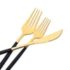 Dinnerware Sets Knife Dessert Fork Long Handle Spoon Chopsticks Cutlery Set Black Gold Flatware Stainless Steel Tableware Silverware