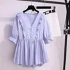 Women's Tracksuits Summer Shorts Suit Women's Large Size Fashion Ruffled Flared Sleeve Chiffon Shirt High Waist Wide Leg Two-piece Set