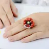 Кластерные кольца 925 Серебряное серебряное женское роскошное кольцо Отличное элегантное красное эмалевое цветок для женской моды свадебные украшения Cricle