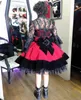 Short Lolita Gothic Black Red Wedding Dress 2023 A Line Medieval Lace Bolero Jacket Boho Bride Dresses Long Sleeve Rock Costume Vestido De Noiva robe de mariee