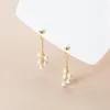 Dangle Earrings Genuine 925 Sterling Silver Small Pearls Drop Front Back Post Golden Earring Fine Jewelry For Women