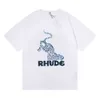 Q4MD Мужская футболка 2023 Новая модная марка Rhude Rhlimited High Street Print Tee Casual Leopard Shise