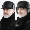 Boinas 2022, sombreros de bombardero de invierno para hombres y mujeres, sombrero con orejeras de cuero negro ruso, gorras de béisbol gruesas cálidas de piel, gorra de esquí para nieve, papá
