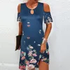 Casual kl￤nningar Elegant Summer Women's Fashion Clothing Round Neck Floral Print Hollow Out Dress Lose Retro Pullover Kort ￤rm