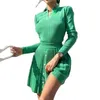 Work Dresses Knitted Pleated Skirt Set Female Sexy Long Sleeve 2022 Women Skinny Shirt Tops And High Waisted Mini Dress Two Piece