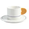 Mugs TingKe Nordic Healing Macaron Color Matching Ceramic Cup And Saucer Set Korean Style Ins Home Mug Coffee Water