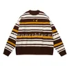 Lyxdesigner Mens tr￶ja Fashion Stripe Color Contrast Guldtr￥d Broderi Letter L￥ng￤rmad tr￶ja Casual Crew Neck Knit Top Brown