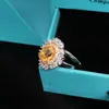 Cluster Rings Luxury Group Studded With Diamonds Citrine Colorful Treasure Ring Fashion Egg-Shaped Opening Female Party Gift