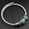 Bangle Fashion Jewelry Gifts High Quality Glass Beads Clover Retro Accessories Threaded Steel Wire Open Ring Stainless Bracelet