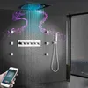 Chrome Polished Bath & Shower Faucets Wall Mounted LED Rain Shower Head System Set with Thermostatic Mixer