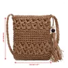 Evening Bags Women Beach Woven Straw Shoulder Messenger Bag With Tassel Boho Hollow Out Crochet Crossbody Handbag Macrame Clutch Purse G5AE