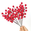 Decorative Flowers 10PCS Christmas Red Berries Artificial Pine Branches Holly Berry DIY Xmas Tree Decoration For Home Noel Wreath Ornament