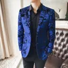 Men's Suits 2 Button Blue Velvet Blazer Men Luxury Paisley Flower Pattern Fancy 2022 Terno Masculino Plus Size 5xl Suit Jacket
