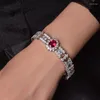 Bangle 925 Sterling Silver 8 10mm 3ct Red High Carbon Diamond Charm Wedding Women Bracelet Fine Jewelry Dropship