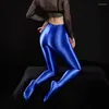 Women's Leggings AIIOU Shiny High Waist Tights Sexy Stockings Women Glossy Opaque Spandex Elastic Pants Workout Sports Trousers