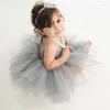 Fille Robes Mignon Bébé Crochet Fleur Tutu Robe Filles 1 Couche Tulle Avec Hairbow Né Fête D'anniversaire Costume Pographie Tissu