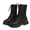 Botas Martin Feminino British Style Novo grosso de cabeça grossa lateral zíper de couro patenteado no meio do poço feminino 221213