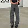 Spodnie damskie Vintage kombinezony Cargo workowate dżinsy moda damska moda uliczna z lat 90. kieszenie szerokie nogawki wysokiej talii proste spodnie jeansowe Y2k