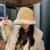 Berets Winter Plus Velvet Lamb Hair Female Bucket Hat Street Shooting Casual Wide Brim Warm Plush Pot Hats For Internet Celebrities Cap