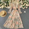 Casual jurken lente herfst vrouwen sexy boho jurk lange mouw v nek backless dames vintage bloemen bedrukt