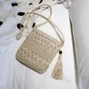 Bolsas de noite Bolsa de ombro de palha de praia feminino com borla Boho Hollow Out Crochet Crossbody Handbag Macrame embreagem bolsa G5ae