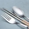 Conjuntos de utensílios de jantar Conjunto de talheres portáteis de viagem com caixa de aço inoxidável Faca de faca de faca de mesa para utensílios de cozinha de acampamento