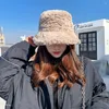 Cycling Caps 2022 Women Winter Faux Fur Fluffy Bucket Hats Outdoor Thick Warm Hat Soft Furry Fisherman Cap Girl Fashion Panama Sun